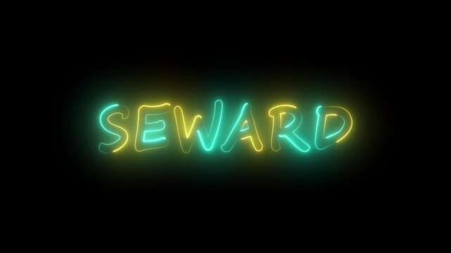 flickering neon seward text animation. neon sign that flickers and glows with SEWARD