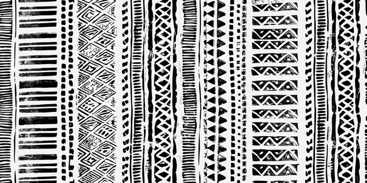 Black and white geometric pattern with tribal and abstract elements