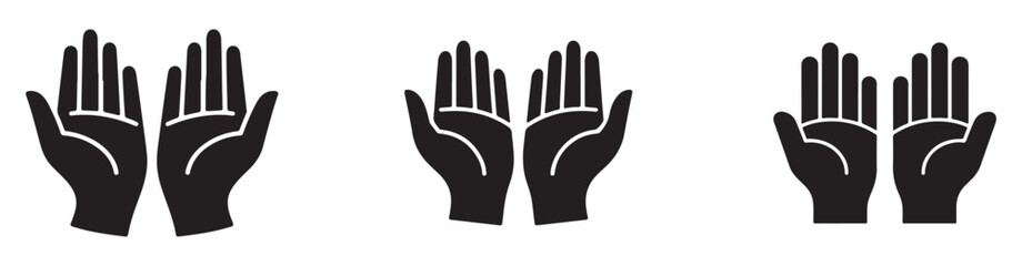 Obraz premium Open hands prayer icons set for islamic dua and christian worship symbols on isolated white background now