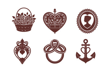 Victorian Keepsake Valentine Silhouette Love Objects Vector Collection