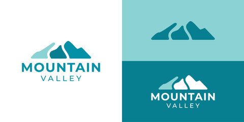 Creative simple mountain valley logo template. Mountain hills peak summit logo design vector illustration. © Hi_std