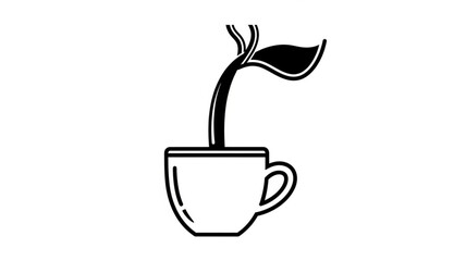 Coffee cup with a growing plant sprout emerging from it.