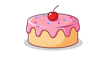 Delicious frosted cake with cherry on top and sprinkles.