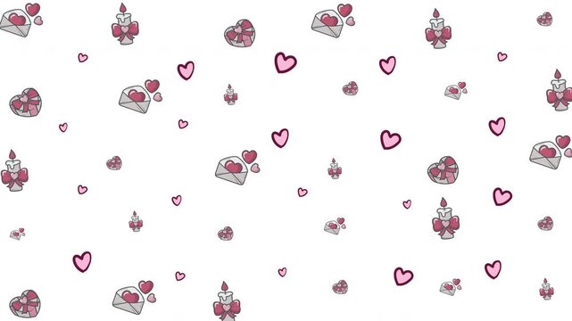 Hearts, letters, candles on white background. Perfect for valentines day, romantic occasions, lovethemed designs, greeting cards, social media posts.