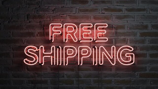 Neon sign saying "free shipping".