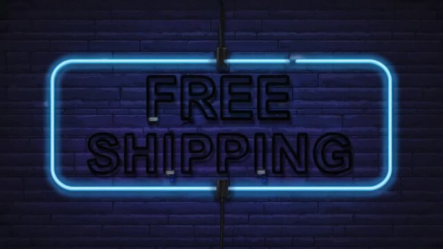 Neon sign saying "free shipping".