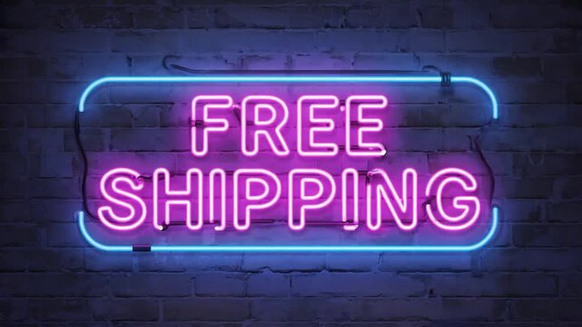 Neon sign saying "free shipping".