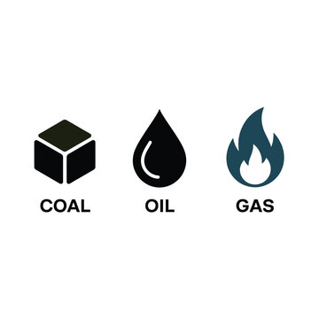 Icons representing coal oil and gas as energy sources displayed