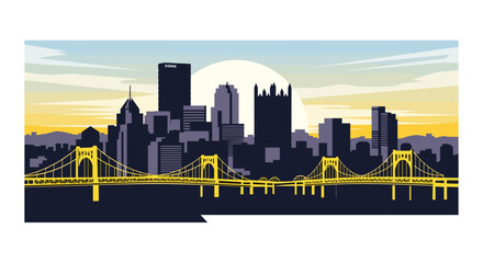 Pittsburgh Bridge and Skyline Silhouette at Sunset