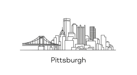 Minimalist Pittsburgh Skyline Line Drawing with Text