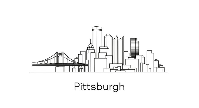 Minimalist Pittsburgh Skyline Line Drawing with Text