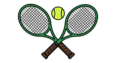 Two crossed tennis rackets with ball emblem