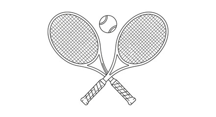 Crossed tennis rackets line art drawing