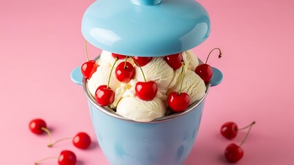 Delightful cherry topped ice cream