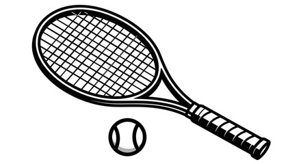 Tennis racket and ball black silhouette icon