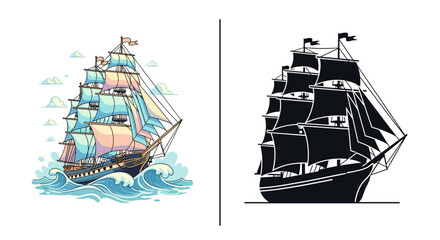 Comparison of modern and classic sailing ship silhouettes