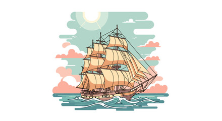 Majestic old sailing ship on the ocean waves