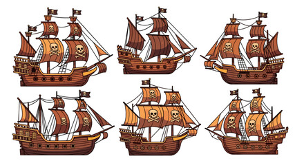 Multiple historical wooden sailing ships collection