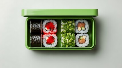 Assorted sushi in green bento box