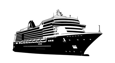 Large modern luxury cruise ship at sea silhouette