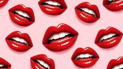 Repeating pattern of red lips
