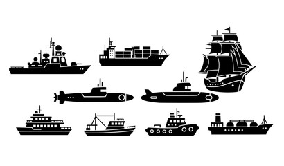 Maritime fleet silhouette icon vector set © Md