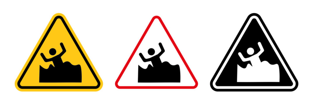 Mud warning signs collection Silhouette flat icon design element.