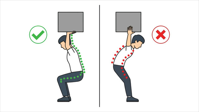 Correct And Incorrect Posture For Lifting Heavy Object..eps