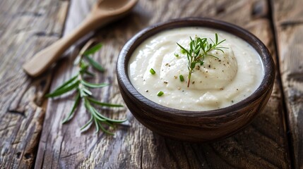 Horseradish Sauce Creamy Spicy Condiment in Glass Jar and Ceramic Ramekin, Fresh Homemade Horseradish Sauce for Roast Beef and Seafood