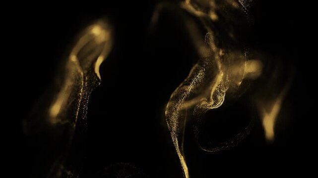 Gold particles - moving background. Wavy line flying with fast energy - dust lanterns.