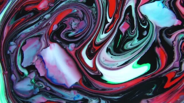 Colorful Abstract Paint Swirls and Ebbs in Liquid Motion