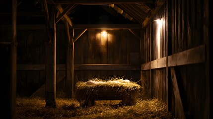 Fototapeta premium Tranquil stable scene radiates warmth peaceful Christmas nativity evokes serene holiday atmosphere