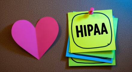 Healthcare compliance reminder with heart shape, privacy regulations, and information security for the medical industry