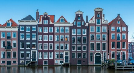 Fototapeta premium Historic Canal Houses in Amsterdam, Netherlands: A Picturesque View of Traditional Dutch Architecture
