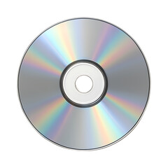 A blank compact disc reflecting a vibrant spectrum of colors on a pristine white background