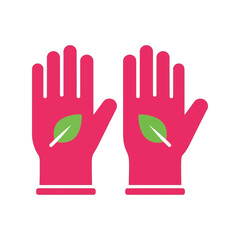 Obraz premium Gardening gloves with leaf icon vector clipart, eco-friendly flat illustration design