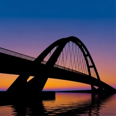 Obraz premium Silhouette of arch bridge at sunset.