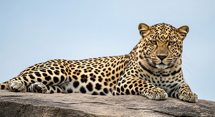 Majestic Leopard Resting on a Rock with Gazing Intently with its Striking Markings.