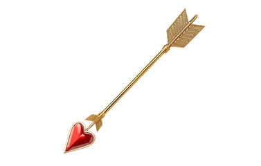 Ultra High-Quality Romantic Golden Arrow with Red Heart Tip Isolated on Transparent Background PNG for Valentine, Wedding, and Love Design Projects