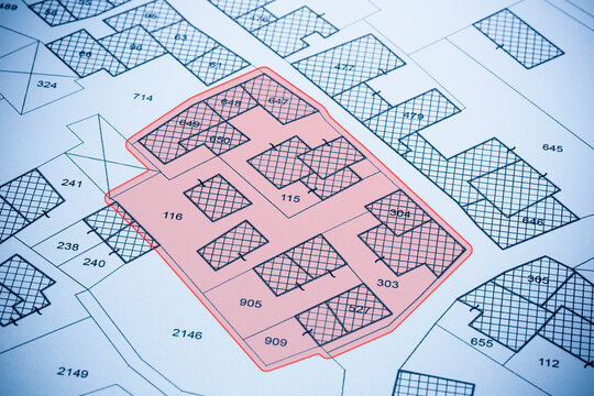 URBAN CADASTRAL MAP WITH HIGHLIGHTED CITY AREA - DETAILED CITY PLAN