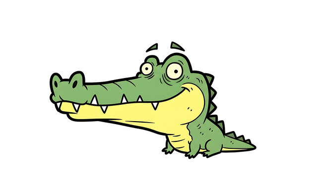 A cartoon alligator with a cheerful expression is illustrated in a simple style