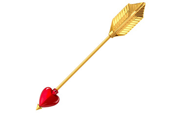 Ultra High-Quality Romantic Golden Arrow with Red Heart Tip Isolated on Transparent Background PNG for Valentine, Wedding, and Love Design Projects
