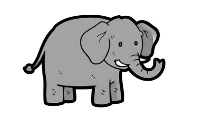 Fototapeta premium A cartoon elephant with a curved trunk standing alone illustration view
