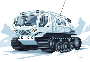 Ice Crawler Vehicle for Extreme Polar Terrain, Heavy Duty Tracked Offroad Machine, Detailed Vector Illustration