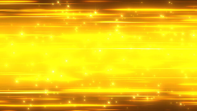 キラキラした金色の横に流れる流線のエフェクト背景の画像