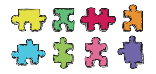 Autism Awareness Day, colorful Puzzle Design, hand drawn.