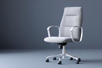 an office chair with striped fabric, black and white stripes, a chrome base on wheels.