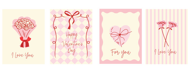 Valentine&rsquo;s Day Love Card Illustrations with Gifts and Hearts