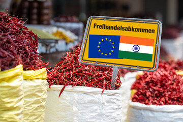 Free trade zone agreement, EU and India, german language, reduce tariffs for import and export, economic and political ties, geopolitical tensions, global economic, commercial historic trading rule