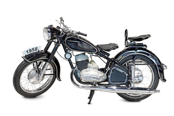 Retro old motorcycle isolated on white